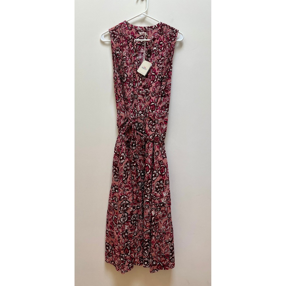 Faherty Dress Womens M Pink Floral Linen Midi Pintuck Tie Waist NEW w/ TAGS
